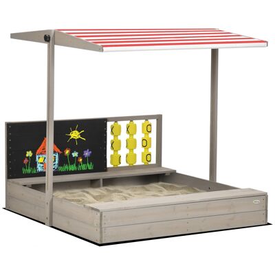 Square wooden sandbox dim. 1.18L x 1.13W x 1.10H m - height, adjustable roof inclination, resealable - board, game - gray fir wood