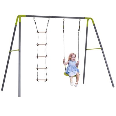 Swing 2 pieces of climbing frame with swing and ladder dim. 2.65L x 1.38W x 1.75H m anti-corrosion epoxy metal PE anthracite gray apple green