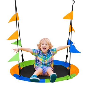 Round bird's nest swing basket swing Ø 100 cm 2 rings included epoxy metal PP Oxford high density multicolored flags