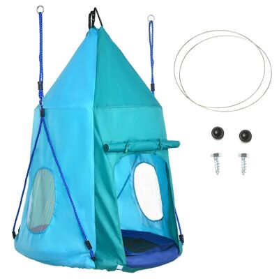 Round bird's nest swing basket swing Ø 1.1 x 1.5H m - removable tent included - accessories included blue