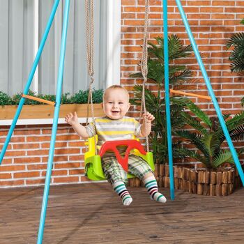 Balançoire siège 3 en 1 évolutif réglable enfant - dossier, barre en T amovibles, ceinture 2