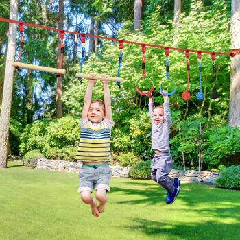 Parcours d'obstacles ninja enfant - 30 accessoires, 10 m de slackline - sac de transport - bleu rouge 2