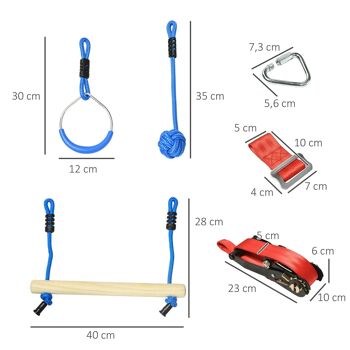 Parcours d'obstacles ninja enfant - 30 accessoires, 10 m de slackline - sac de transport - bleu rouge 3