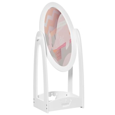 Verstellbarer neigbarer Fußspiegel – Kinderspiegel – Kronen-Design – Ablagefach – Maße 40 L x 30 B x 104 H cm – weißes MDF