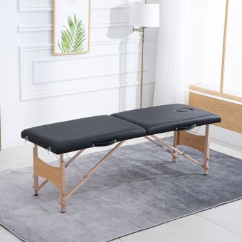 HOMCOM Table de massage pliante lit table de beauté 2 zones portable sac de tranport inclus hauteur réglable dim. 186L x 60l x 58-81H cm bois massif revêtement synthétique noir 2