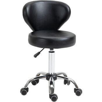 HOMCOM Tabouret de massage - tabouret de travail pivotant 360° - assise réglable 49-64H cm, dossier ergonomique - métal chromé revêtement synthétique noir 1