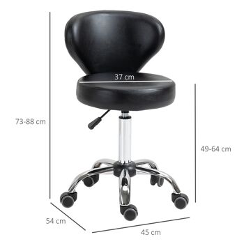 HOMCOM Tabouret de massage - tabouret de travail pivotant 360° - assise réglable 49-64H cm, dossier ergonomique - métal chromé revêtement synthétique noir 3