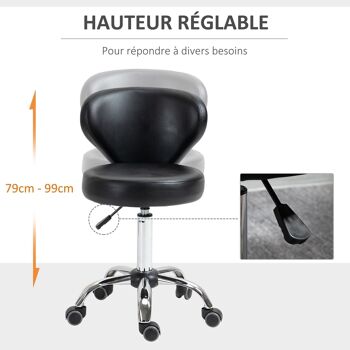 HOMCOM Tabouret de massage - tabouret de travail pivotant 360° - assise réglable 49-64H cm, dossier ergonomique - métal chromé revêtement synthétique noir 5