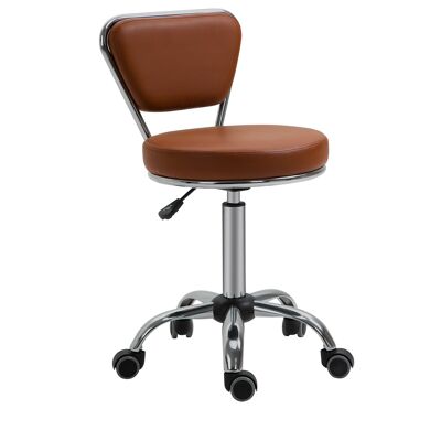 HOMCOM Vintage massage stool - 360° swivel work stool - adjustable seat height 49-64 cm - synthetic coating brown chrome metal