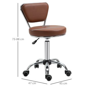 HOMCOM Tabouret de massage Vintage - tabouret de travail pivotant 360° - hauteur assise réglable 49-64 cm - revêtement synthétique marron métal chromé 3