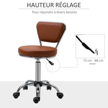 HOMCOM Tabouret de massage Vintage - tabouret de travail pivotant 360° - hauteur assise réglable 49-64 cm - revêtement synthétique marron métal chromé 5