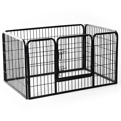 Caseta de acero de lujo 125L x 80W x 70H cm 4 paneles y 1 puerta para perros negro