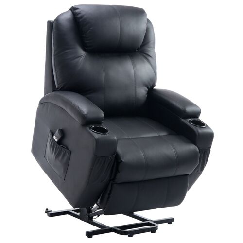 Fauteuil releveur électrique fauteuil de relaxation inclinable repose-pied relevable grand confort télécommande revêtement synthétique noir