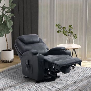 Fauteuil releveur électrique fauteuil de relaxation inclinable repose-pied relevable grand confort télécommande revêtement synthétique noir 2
