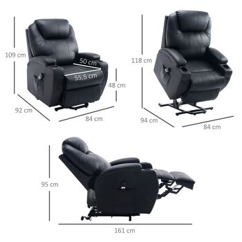 Fauteuil releveur électrique fauteuil de relaxation inclinable repose-pied relevable grand confort télécommande revêtement synthétique noir 3