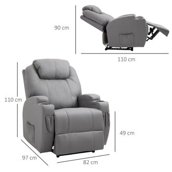 Fauteuil luxe de relaxation et massage inclinaison dossier repose-pied électrique revêtement synthétique 3