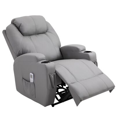 Luxury armchair for relaxation and massage reclining backrest electric footrest gray synthetic covering
