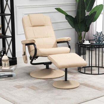 Fauteuil de massage et relaxation électrique pivotant inclinable avec repose-pied revêtement synthétique 2