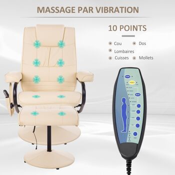 Fauteuil de massage et relaxation électrique pivotant inclinable avec repose-pied revêtement synthétique 3