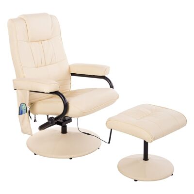Swivel and reclining electric massage and relaxation chair with beige synthetic cover footrest