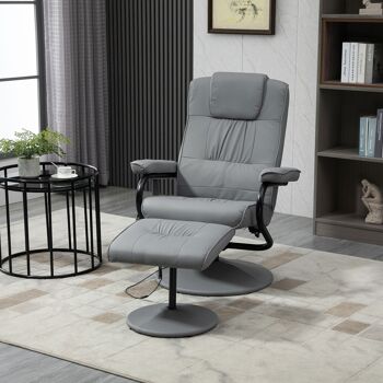 Fauteuil de massage et relaxation électrique pivotant inclinable avec repose-pied revêtement synthétique gris 2