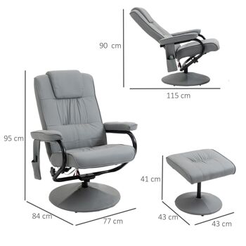 Fauteuil de massage et relaxation électrique pivotant inclinable avec repose-pied revêtement synthétique gris 3