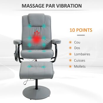 Fauteuil de massage et relaxation électrique pivotant inclinable avec repose-pied revêtement synthétique gris 4