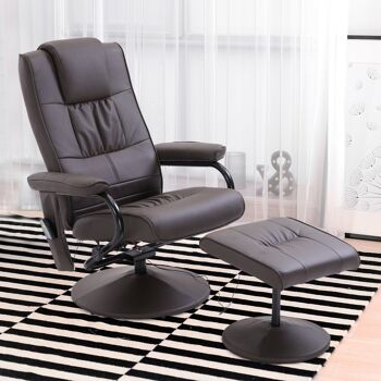 Fauteuil de massage et relaxation électrique pivotant inclinable avec repose-pied revêtement synthétique chocolat 2