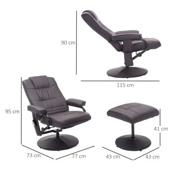 Fauteuil de massage et relaxation électrique pivotant inclinable avec repose-pied revêtement synthétique chocolat 3