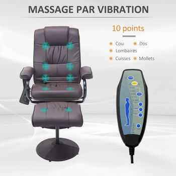 Fauteuil de massage et relaxation électrique pivotant inclinable avec repose-pied revêtement synthétique chocolat 4