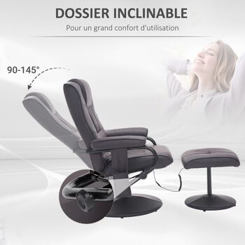 Fauteuil de massage et relaxation électrique pivotant inclinable avec repose-pied revêtement synthétique chocolat 5