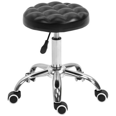 HOMCOM Sgabello da massaggio con ruote, regolabile in altezza, girevole a 360°, seduta in materiale sintetico imbottito nero