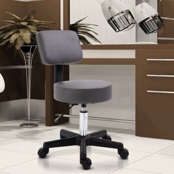 HOMCOM Tabouret massage à roulettes réglable en hauteur pivotant dossier ergonomique gris 2