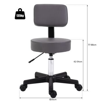 HOMCOM Tabouret massage à roulettes réglable en hauteur pivotant dossier ergonomique gris 3