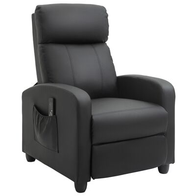 Poltrona relax e massaggio schienale reclinabile poggiapiedi regolabile rivestimento sintetico nero