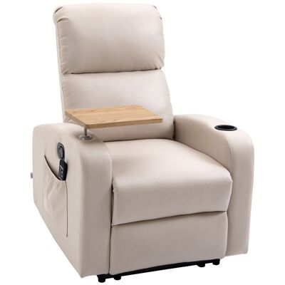 Reclining electric massage chair with footrest remote control synthetic fabric covering 77W x 93D x 105H cm beige