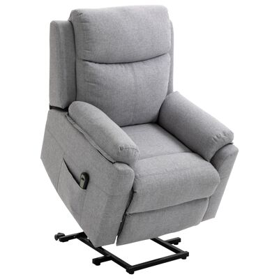 Electric relaxation chair - reclining lift chair with adjustable footrest and remote control - light gray marl linen look polyester fabric