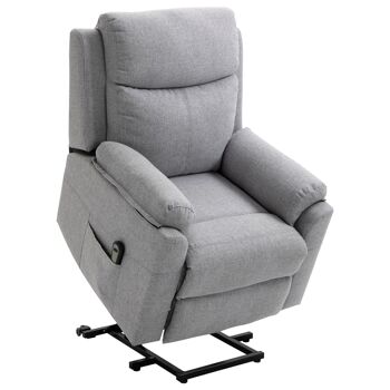 Fauteuil de relaxation électrique - fauteuil releveur inclinable avec repose-pied ajustable et télécommande - tissu polyester aspect lin gris clair chiné 1