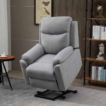 Fauteuil de relaxation électrique - fauteuil releveur inclinable avec repose-pied ajustable et télécommande - tissu polyester aspect lin gris clair chiné 2