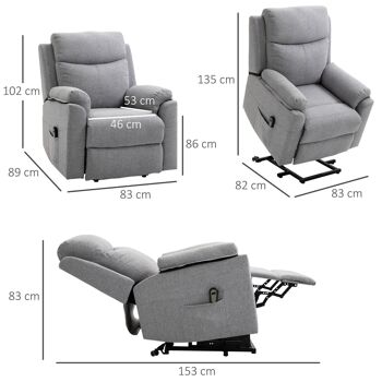 Fauteuil de relaxation électrique - fauteuil releveur inclinable avec repose-pied ajustable et télécommande - tissu polyester aspect lin gris clair chiné 3