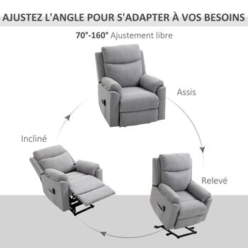 Fauteuil de relaxation électrique - fauteuil releveur inclinable avec repose-pied ajustable et télécommande - tissu polyester aspect lin gris clair chiné 5