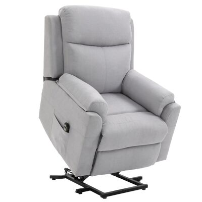 Electric relaxation chair - reclining lift chair with adjustable footrest and remote control - light gray linen look fabric