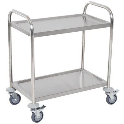 HOMCOM Service trolley kitchen trolley with wheels 2 shelves 71L x 41W x 81H cm stainless steel. chromium