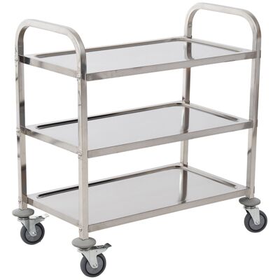 HOMCOM Service trolley kitchen trolley with wheels 3 shelves 85L x 45W x 90H cm stainless steel. chromium