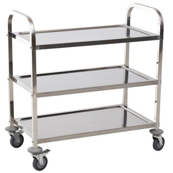 HOMCOM Chariot de service desserte de cuisine à roulettes 3 étagères 85L x 45l x 90H cm acier inox. chromé 4