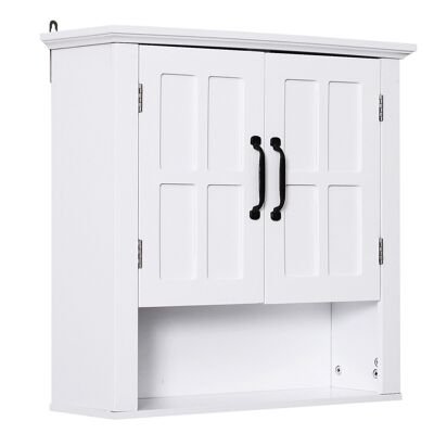High wall cabinet for bathroom or WC cupboard 2 doors 2 niche shelves dim. 60L x 20W x 58H cm MDF white particle board