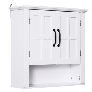 Armoire haute murale de salle de bain ou WC placard 2 portes 2 étagères niche dim. 60L x 20l x 58H cm MDF panneaux particules blanc 1