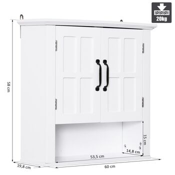 Armoire haute murale de salle de bain ou WC placard 2 portes 2 étagères niche dim. 60L x 20l x 58H cm MDF panneaux particules blanc 3