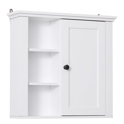 Hoher Wandschrank für Badezimmer oder WC-Schrank, 1 Tür, 3 Nischen, Maße: 53 L x 14,5 B x 50,5 H cm, MDF, weiße Spanplatte