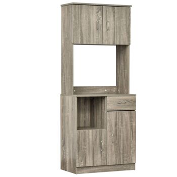 HOMCOM Armoire de cuisine multi-rangements 3 placards 2 niches tiroir panneaux particules classe E1 aspect chêne gris 1